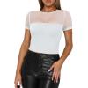 imageREORIA Womens Summer Trendy Sexy Crew Neck Short Sleeve Sheer Mesh Going Out Tops Slim Fit T Shirts Crop top TeeWhite