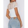 imageREORIA Womens Summer Trendy Sexy Crew Neck Short Sleeve Sheer Mesh Going Out Tops Slim Fit T Shirts Crop top TeeWhite