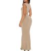 imageREORIA Womens Trendy Sexy Square V Neck Cap Sleeve Elegant Lounge Long Dress Ribbed Bodycon Maxi DressesKhaki