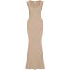 imageREORIA Womens Trendy Sexy Square V Neck Cap Sleeve Elegant Lounge Long Dress Ribbed Bodycon Maxi DressesKhaki