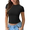 imageREORIA Womens Crew Neck Short Sleeve Tops Double Lined Slim Fit T Shirts Basic TeeBlack
