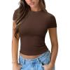 imageREORIA Womens Crew Neck Short Sleeve Tops Double Lined Slim Fit T Shirts Basic TeeCoffee