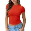 imageREORIA Womens Crew Neck Short Sleeve Tops Double Lined Slim Fit T Shirts Basic TeeRed