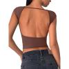 imageREORIA Womens Sexy Backless Going Out Crop Tops Double Lined T Shirts Open Back Y2k Trendy Crop TopsCoffee