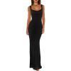 imageREORIA Womens Summer Cowl Neck Mesh Sleeveless Tank Dress Sexy Double Lined Bodycon Maxi Long DressesBlack
