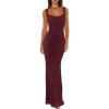 imageREORIA Womens Summer Cowl Neck Mesh Sleeveless Tank Dress Sexy Double Lined Bodycon Maxi Long DressesBurgundy