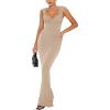 imageREORIA Womens Trendy Sexy Square V Neck Cap Sleeve Elegant Lounge Long Dress Ribbed Bodycon Maxi DressesKhaki