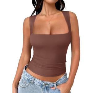 imageREORIA Butsmooth Womens Square Neck Going Out Crop Tops Double Lined Cute Basic Tank Tops 2025 ClothesCoffee