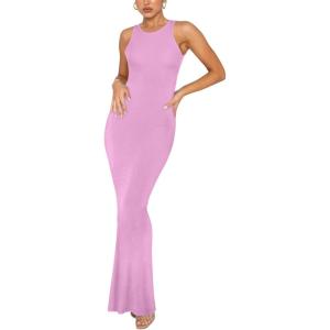 imageREORIA Womens Basic Summer Sexy Lounge Tank Long Dress Elegant Sleeveless Halter Neck Bodycon Maxi DressesPetal