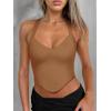 imageREORIA Butsmooth Double Lined Sexy Halter Tops Camisole V Neck Sleeveless Corset Y2K Going Out Crop Tank Tops for WomenBrown