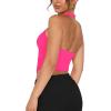 imageREORIA Butsmooth Double Lined Sexy Halter Tops Camisole V Neck Sleeveless Corset Y2K Going Out Crop Tank Tops for WomenNeon Rose Red
