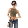 imageREORIA Butsmooth Womens Sleeveless Halter Neck Double Lined Casual Basic Tank Crop TopsApricot Leopard Print