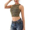 imageREORIA Butsmooth Womens Sleeveless Halter Neck Double Lined Casual Basic Tank Crop TopsApricot Leopard Print
