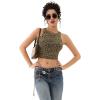 imageREORIA Butsmooth Womens Sleeveless Halter Neck Double Lined Casual Basic Tank Crop TopsApricot Leopard Print