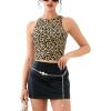 imageREORIA Butsmooth Womens Sleeveless Halter Neck Double Lined Casual Basic Tank Crop TopsKhaki Leopard