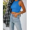 imageREORIA Butsmooth Womens Sleeveless Halter Neck Double Lined Casual Basic Tank Crop TopsLake Blue
