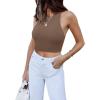 imageREORIA Butsmooth Womens Sleeveless Halter Neck Double Lined Casual Basic Tank Crop TopsTaupe