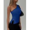 imageREORIA Womens One Shoulder Tops Summer Y2K Tank Top Asymmetric Sexy Cute Trendy Sleeveless Going Out Shirts 2025Blue