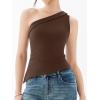imageREORIA Womens One Shoulder Tops Summer Y2K Tank Top Asymmetric Sexy Cute Trendy Sleeveless Going Out Shirts 2025Chocolate