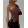 imageREORIA Womens One Shoulder Tops Summer Y2K Tank Top Asymmetric Sexy Cute Trendy Sleeveless Going Out Shirts 2025Chocolate