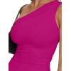 imageREORIA Womens One Shoulder Tops Summer Y2K Tank Top Asymmetric Sexy Cute Trendy Sleeveless Going Out Shirts 2025Rose Pink