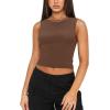 imageREORIA Womens Sexy Open Back High Neck Sleeveless Tank Top Y2k Trendy Backless Crop TopsCoffee