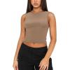 imageREORIA Womens Sexy Open Back High Neck Sleeveless Tank Top Y2k Trendy Backless Crop TopsKhaki