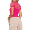 imageREORIA Womens Sexy Trendy Sheer Mesh Ruched Mock Turtleneck Short Sleeve Going Out Shirts Crop TopsNeon Rose Red