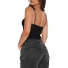 imageREORIA Womens Summer Sexy Square Neck Sleeveless Going Out Trendy Lace Bustier Tank Crop TopsBlack