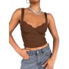 imageREORIA Womens Summer Sexy Square Neck Sleeveless Going Out Trendy Lace Bustier Tank Crop TopsCoffee