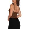 imageREORIA Womens Summer Sexy Square Neck Sleeveless Going Out Trendy Lace Bustier Tank Crop TopsCoffee