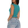 imageREORIA Womens Trendy Butsmooth Sexy Casual V Neck Double Lined Sleeveless Slimming Going Out Crop Tank TopAcid Blue