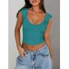 imageREORIA Womens Trendy Butsmooth Sexy Casual V Neck Double Lined Sleeveless Slimming Going Out Crop Tank TopAcid Blue