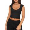 imageREORIA Womens Trendy Butsmooth Sexy Casual V Neck Double Lined Sleeveless Slimming Going Out Crop Tank TopBlack