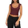 imageREORIA Womens Trendy Butsmooth Sexy Casual V Neck Double Lined Sleeveless Slimming Going Out Crop Tank TopBurgundy