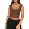 imageREORIA Womens Trendy Butsmooth Sexy Casual V Neck Double Lined Sleeveless Slimming Going Out Crop Tank TopCoffee
