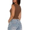 imageREORIA Womens Trendy Butsmooth Sexy Casual V Neck Double Lined Sleeveless Slimming Going Out Crop Tank TopCoffee