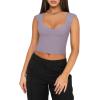 imageREORIA Womens Trendy Butsmooth Sexy Casual V Neck Double Lined Sleeveless Slimming Going Out Crop Tank TopHazy Lilac
