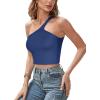 imageREORIA Womens Trendy Sexy One Shoulder Double Lined Seamless Backless Sleeveless Going Out Trendy Crop Tank TopsDark Blue