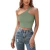 imageREORIA Womens Trendy Sexy One Shoulder Double Lined Seamless Backless Sleeveless Going Out Trendy Crop Tank TopsDark Green