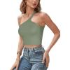 imageREORIA Womens Trendy Sexy One Shoulder Double Lined Seamless Backless Sleeveless Going Out Trendy Crop Tank TopsDark Green