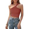 imageREORIA Womens Trendy Sexy One Shoulder Double Lined Seamless Backless Sleeveless Going Out Trendy Crop Tank TopsRusty Red