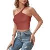 imageREORIA Womens Trendy Sexy One Shoulder Double Lined Seamless Backless Sleeveless Going Out Trendy Crop Tank TopsRusty Red