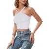 imageREORIA Womens Trendy Sexy One Shoulder Double Lined Seamless Backless Sleeveless Going Out Trendy Crop Tank TopsWhite