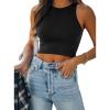 imageREORIA Butsmooth Womens Sleeveless Halter Neck Double Lined Casual Basic Tank Crop TopsBlack