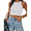 imageREORIA Butsmooth Womens Sleeveless Halter Neck Double Lined Casual Basic Tank Crop TopsWhite
