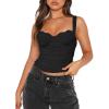 imageREORIA Womens Summer Sexy Square Neck Sleeveless Going Out Trendy Lace Bustier Tank Crop TopsBlack