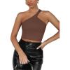 imageREORIA Womens Trendy Sexy One Shoulder Double Lined Seamless Backless Sleeveless Going Out Trendy Crop Tank TopsCoffee