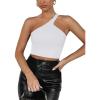 imageREORIA Womens Trendy Sexy One Shoulder Double Lined Seamless Backless Sleeveless Going Out Trendy Crop Tank TopsWhite