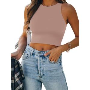 imageREORIA Butsmooth Womens Sleeveless Halter Neck Double Lined Casual Basic Tank Crop TopsPantone